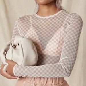 Missguided Checkered Sheer Long Sleeve Top (BNWT)
